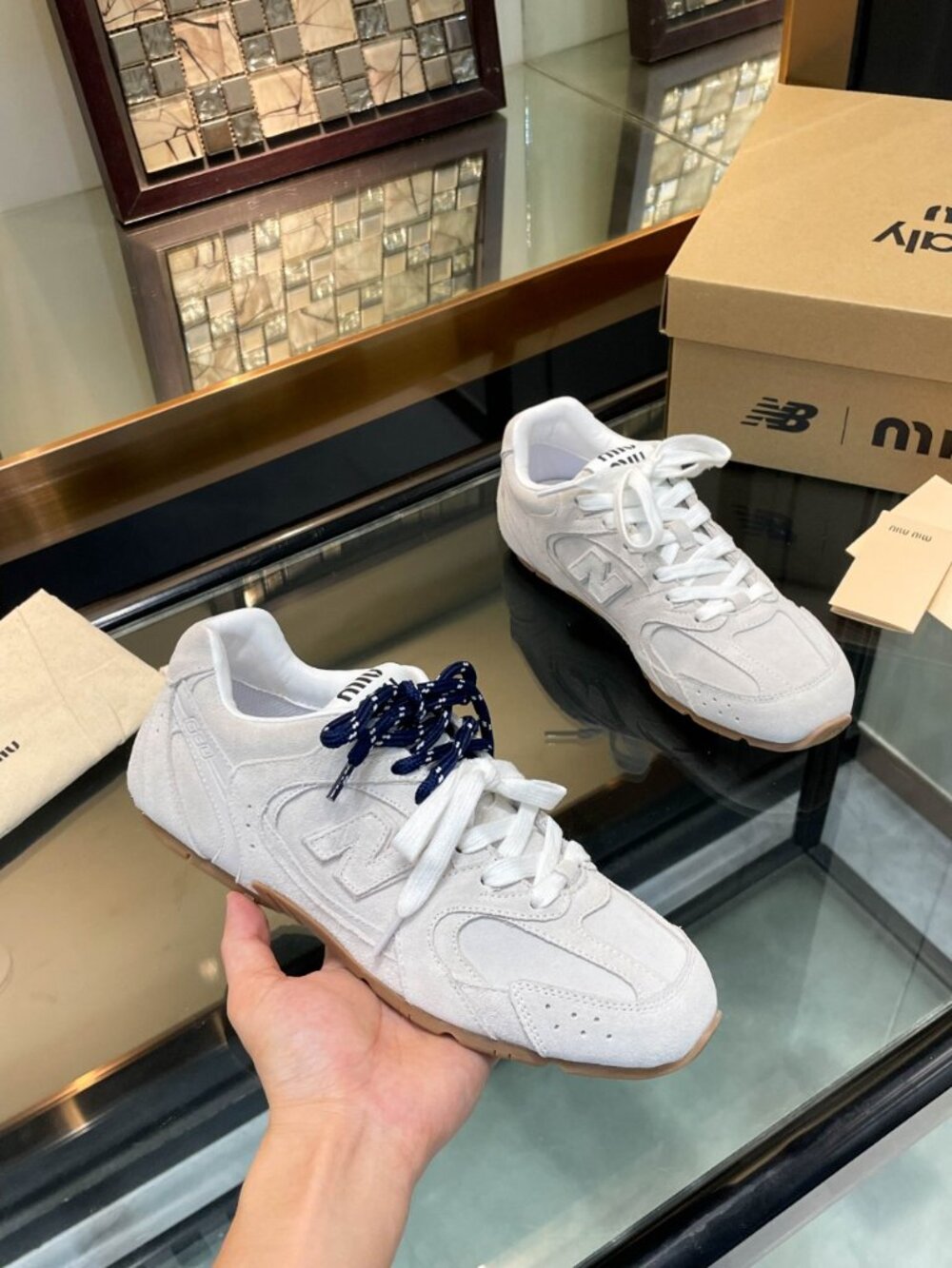 ✨ Authentic Miu Miu x New Balance White Mesh Sneakers